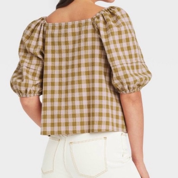 NWT Puff Short Sleeve Button-Front Blouse in Multicolor Plaid Size XXL - Picture 2 of 12